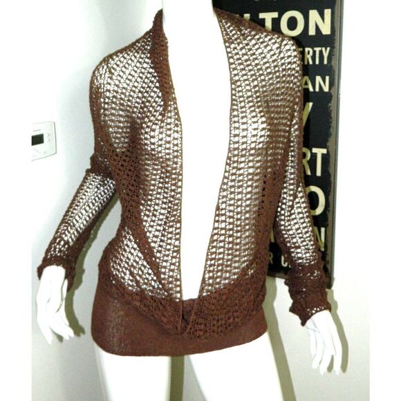 BCBGMaxazria Coverup Sweater Brown Crochet Top Women's Size Large‎ - Picture 1 of 8
